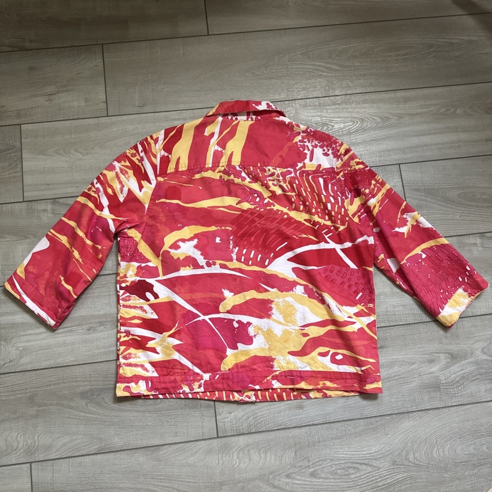 Vtg Choices Womans L 100% Cotton Colorful Button Up Jacket Sequins Red Yellow - Picture 11 of 16
